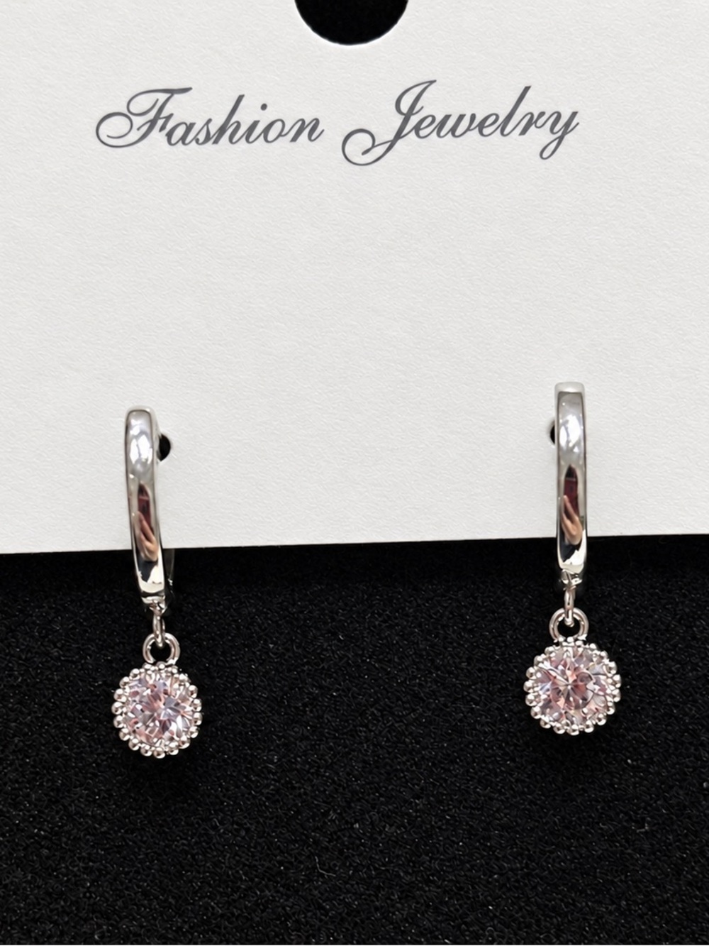 Silver Huggy Earrings with Cubic Zirconia Drops